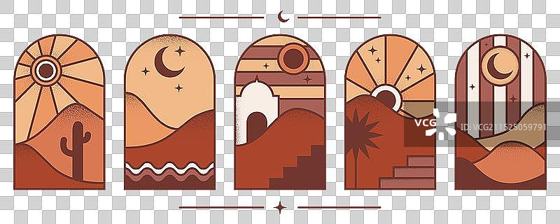 带有山脉和太阳景观的沙漠波西米亚风logo图片素材