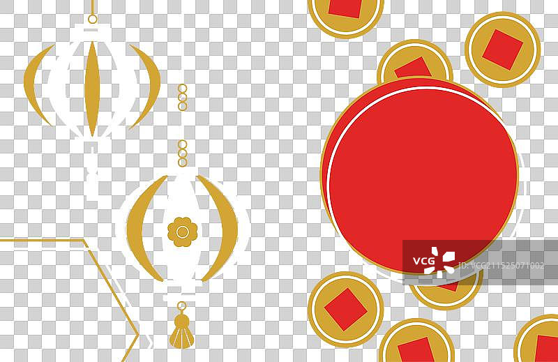 带有中国金币和灯笼的卡片图片素材