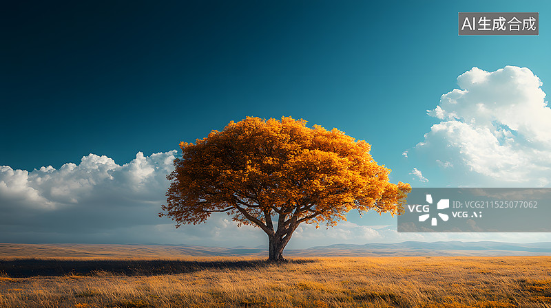 【AI数字艺术】天空下大树风景图片素材