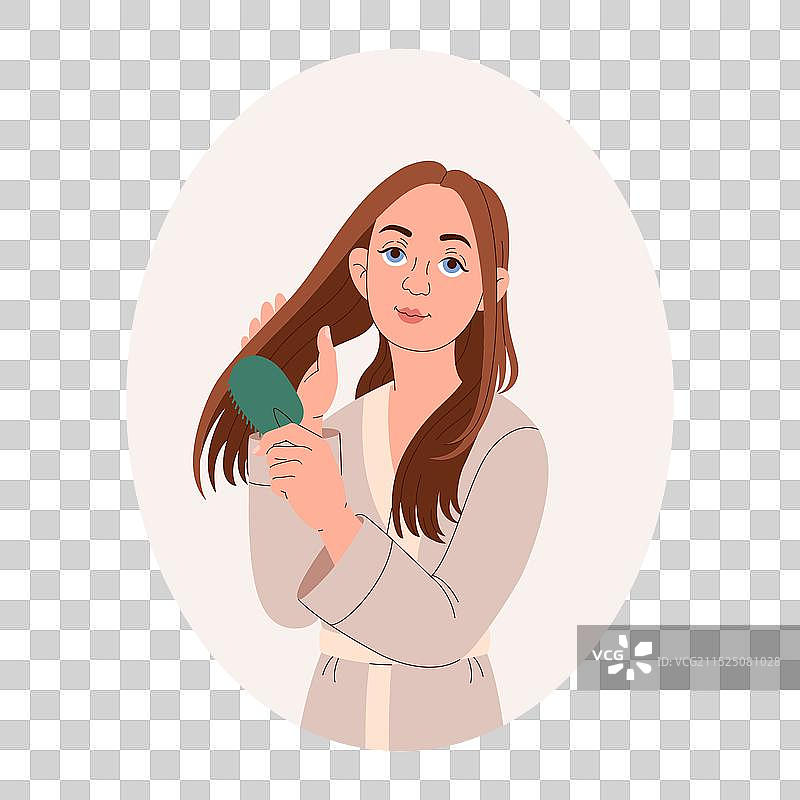 女性梳头面膜头发护理图片素材