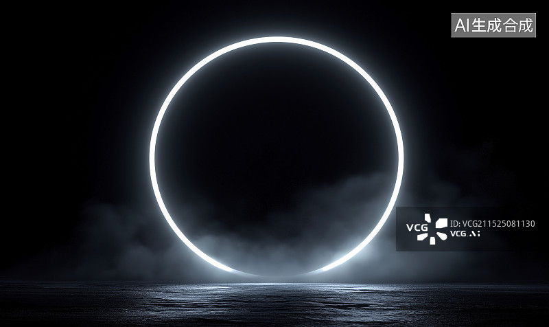 【AI数字艺术】海面上的发光圆环神秘感背景图片素材