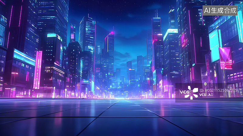 【AI数字艺术】赛博朋克未来科技感城市建筑横版插画图片素材