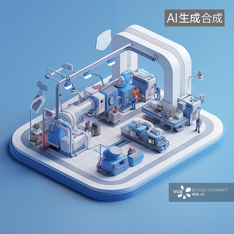 【AI数字艺术】蓝色卡通3D自动化车间图片素材