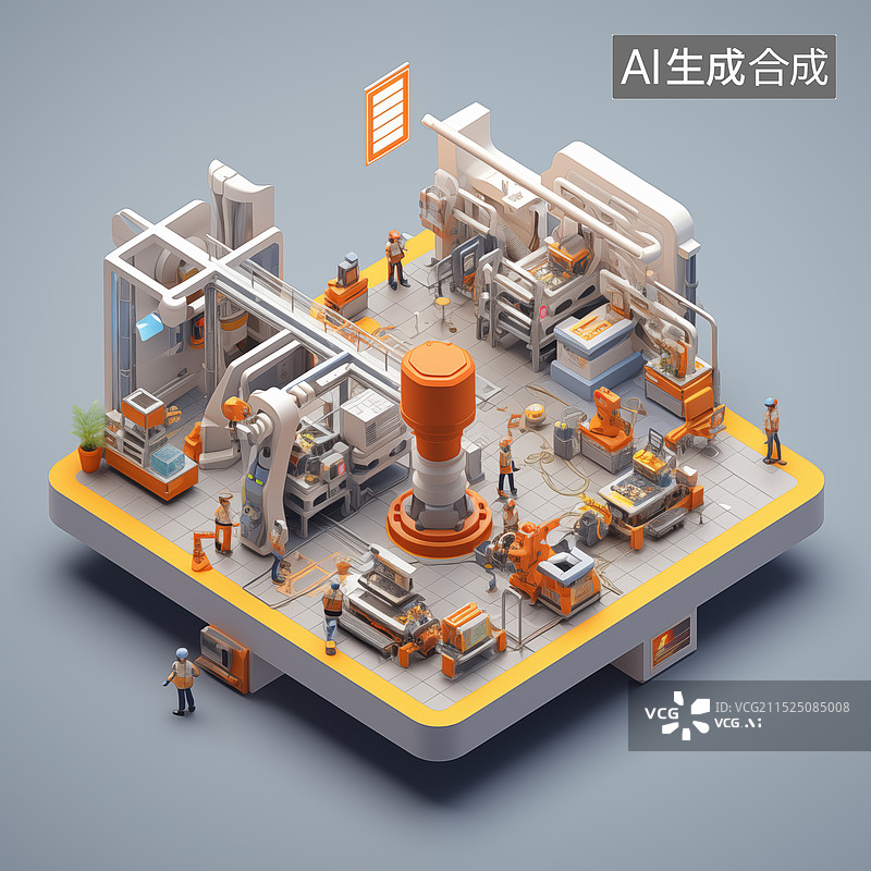 【AI数字艺术】3D自动化工厂车间图片素材
