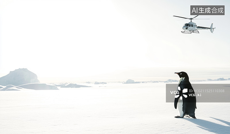 【AI数字艺术】南极洲的企鹅群，阳光明媚，天空湛蓝，企鹅们站在雪白的冰山上图片素材