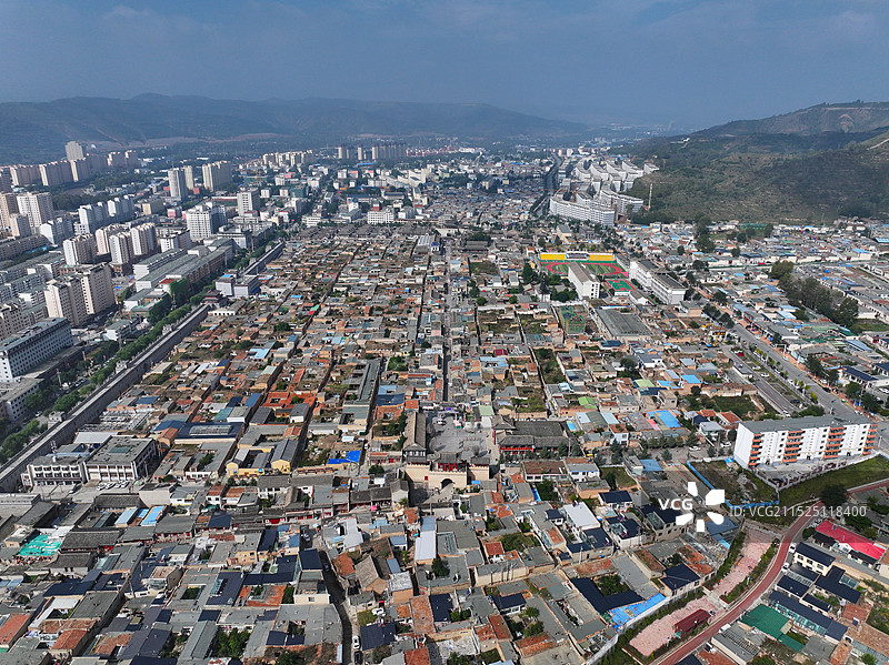青海省西宁市湟源县丹葛尔古城航拍图片素材