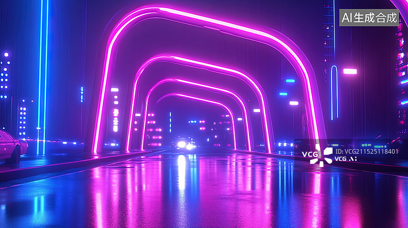 【AI数字艺术】赛博朋克未来城市插画背景图片素材