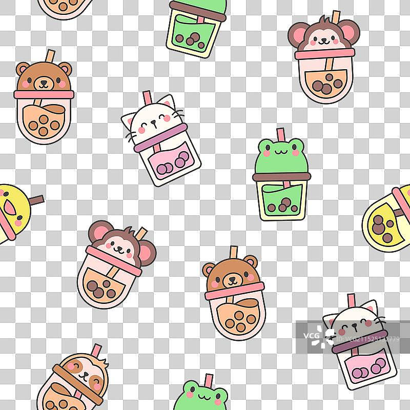 抹茶珍珠奶茶无缝图案图片素材