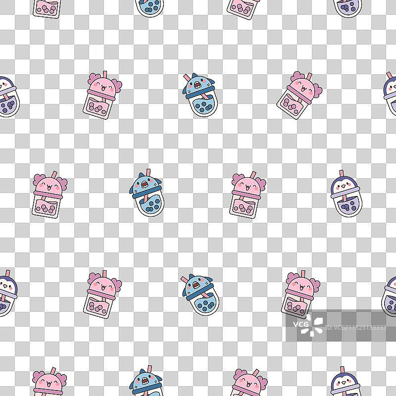 抹茶珍珠奶茶无缝图案图片素材