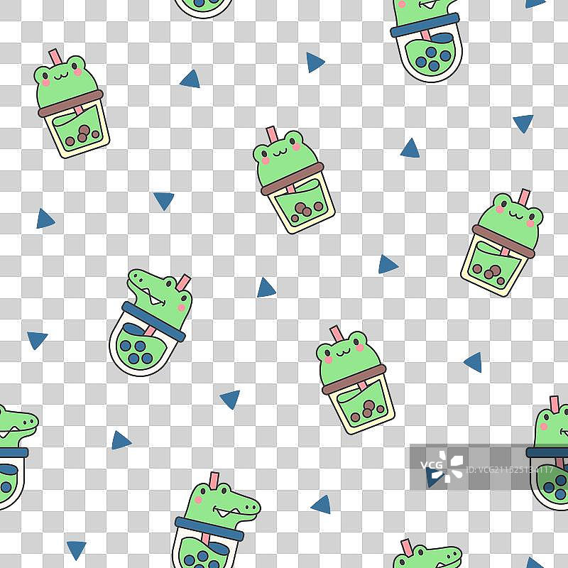 抹茶珍珠奶茶无缝图案图片素材