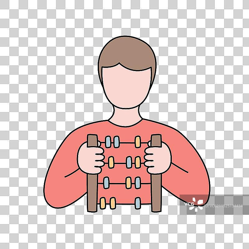 男孩手持木制算盘图片素材