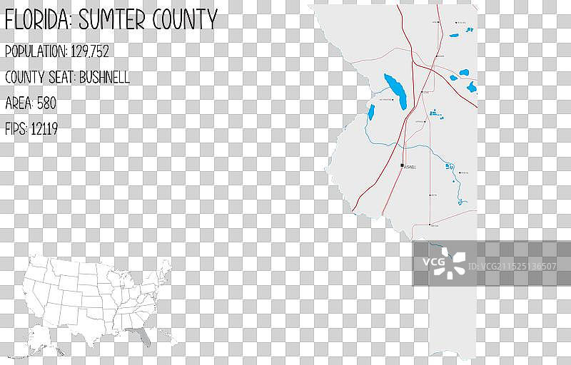 美国佛罗里达州萨姆特县地图图片素材