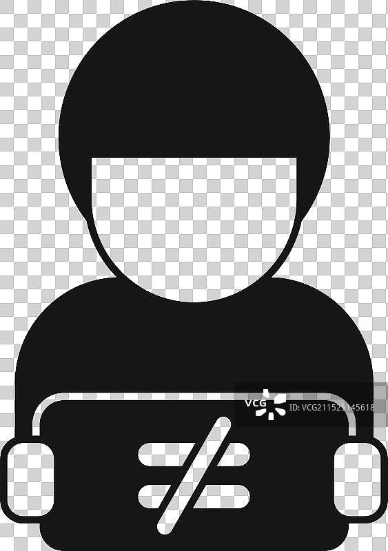 男人拿着带有不等号的平板电脑图片素材