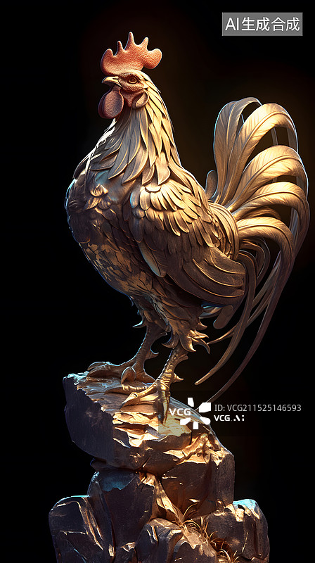 【AI数字艺术】金鸡报晓雕塑图片素材