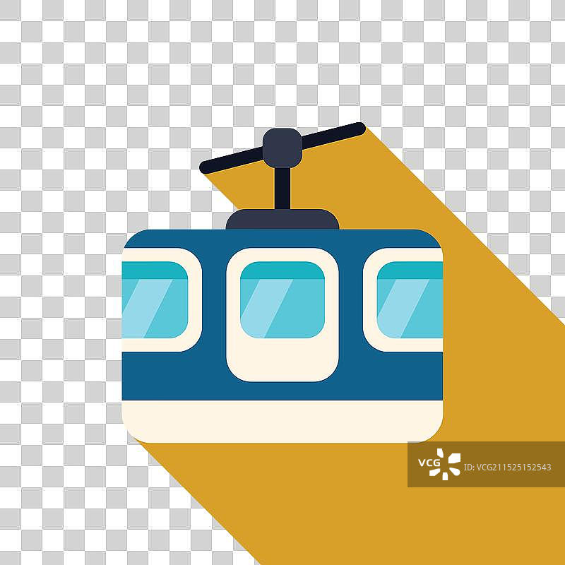 黄色背景上向上移动的蓝色缆车图片素材