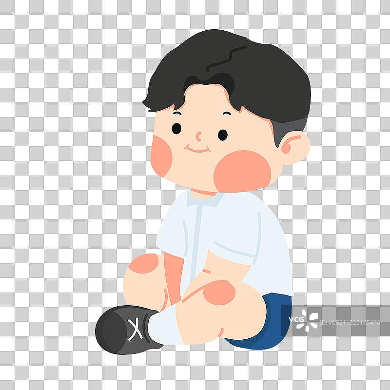 坐在地板上的可爱男学生图片素材