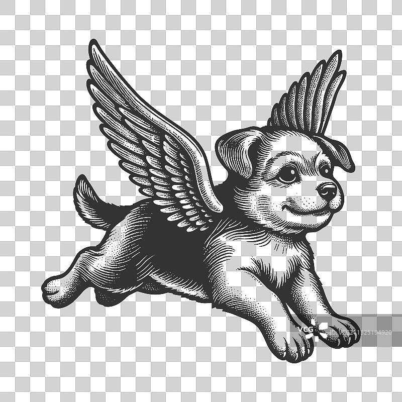 带天使翅膀的飞行小狗雕刻图片素材