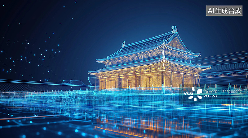 【AI数字艺术】赛博朋克风格中国古建筑宫殿图片素材