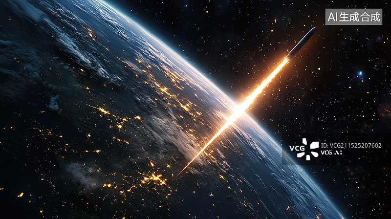 【AI数字艺术】火箭发射飞离地球驶向太空插画图片素材