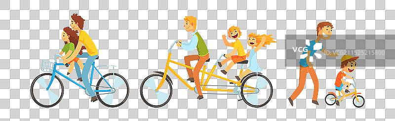 快乐的男人和孩子骑自行车图片素材