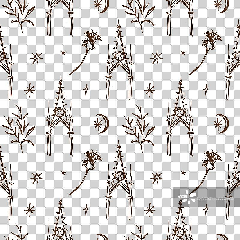 黑色学院风线条艺术哥特式建筑元素图片素材