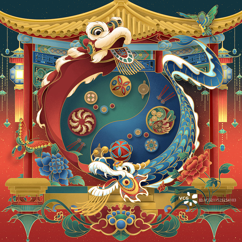 国潮舞狮舞龙设计素材图片素材