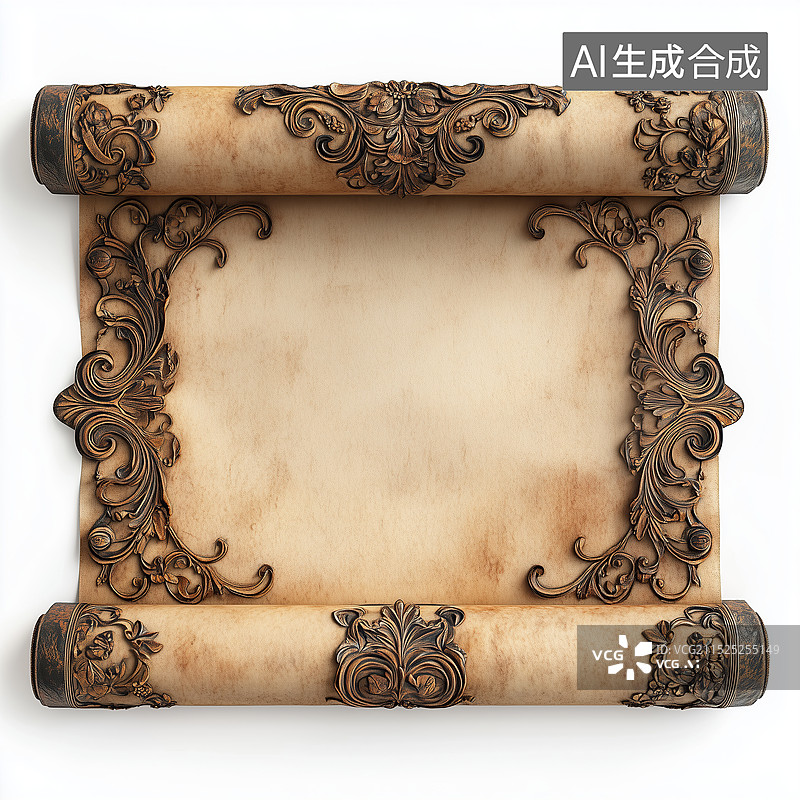 【AI数字艺术】欧式牛皮纸卷轴图片素材