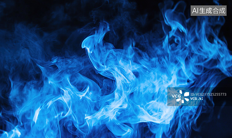 【AI数字艺术】抽象黑色背景下的蓝色火焰能量创新图片素材