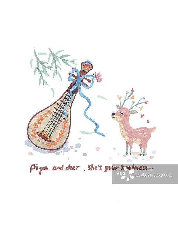 琵琶与小鹿图片素材