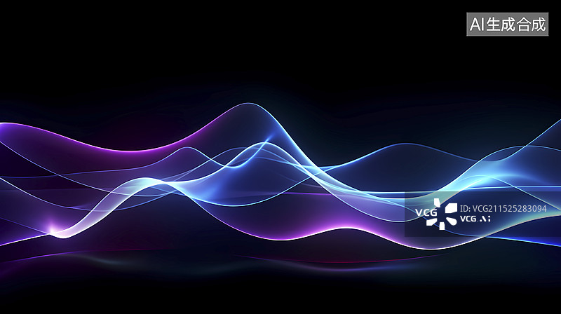 【AI数字艺术】数码科技蓝紫色抽象声波PPT海报背景图片素材