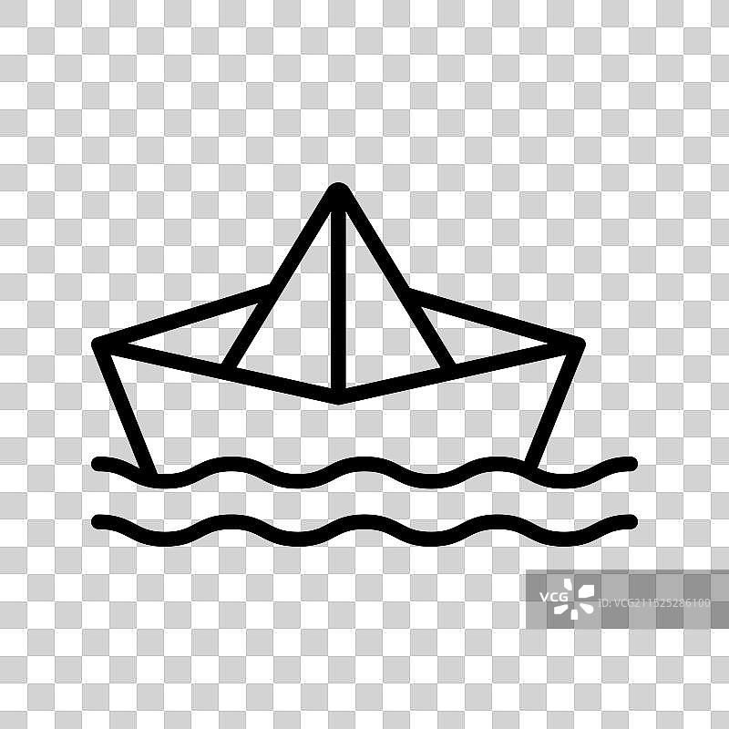 黑色纸船线性图标标志图片素材