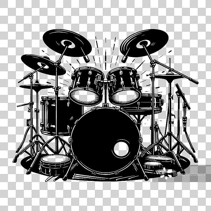 黑白鼓手和鼓图片素材