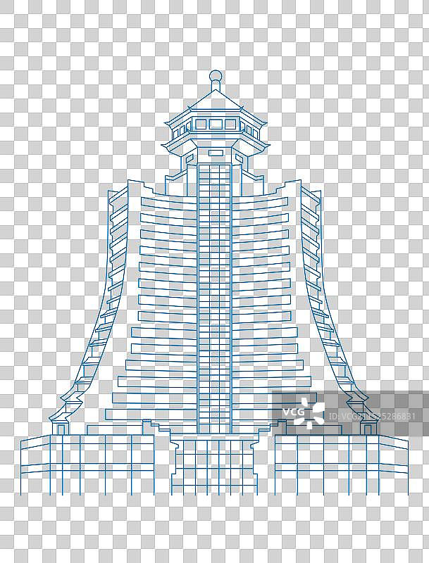 贵阳城市地标建筑蓝色线稿插画图片素材