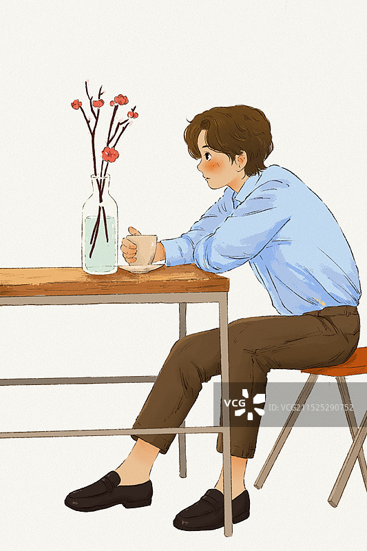 喝下午茶的年轻男人插画图片素材
