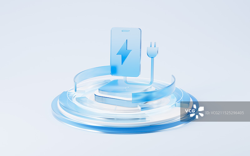 蓝色半透明的的充电图标3D渲染图片素材