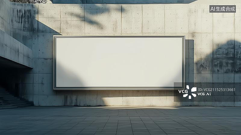 【AI数字艺术】混凝土墙面上的空白广告牌图片素材