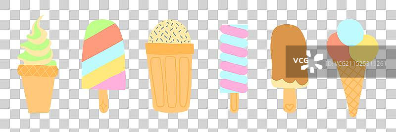 各种彩色冰淇淋甜筒和冰棒图片素材