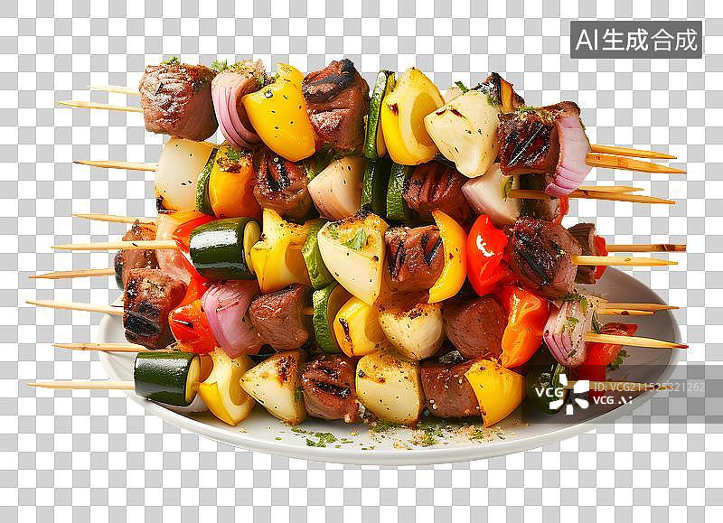 【AI数字艺术】美味的肉串 烧烤 餐饮美食 元素插画图片素材