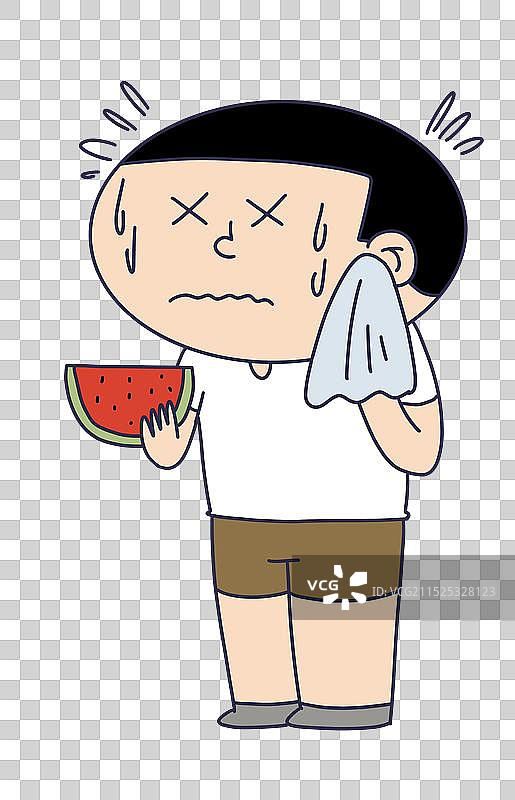 拿着西瓜流汗的人物图片素材