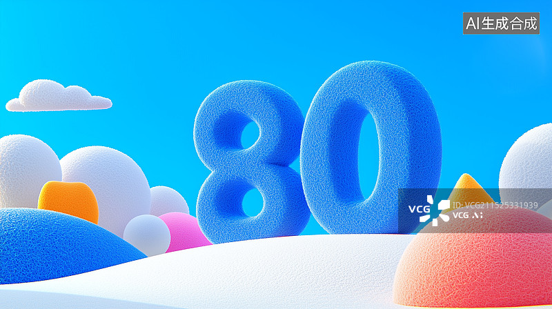 【AI数字艺术】羊毛毡风格卡通数字80图片素材