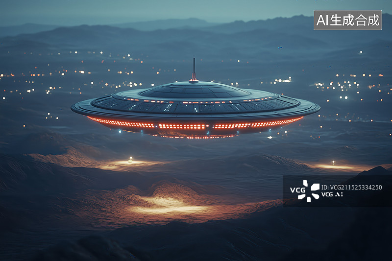 【AI数字艺术】科幻寂静荒凉的外星悬浮的飞碟3D立体插画图片素材