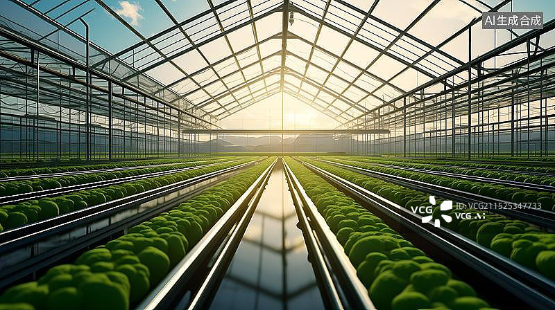 【AI数字艺术】现代化蔬菜大棚里种植的有机蔬菜和智慧农业概念图片素材