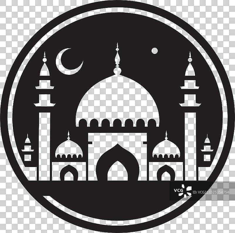 风格化的单色清真寺和谐线条图片素材