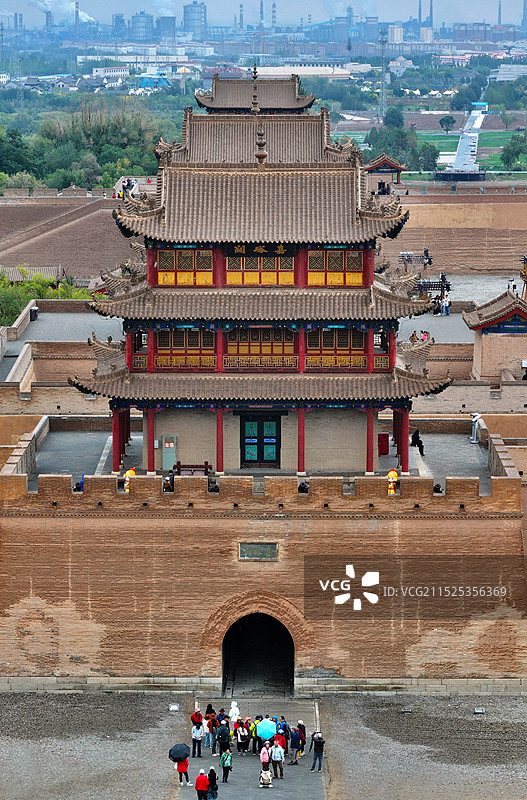 甘肃省嘉峪关市天下第一雄关嘉峪关景区航拍图片素材