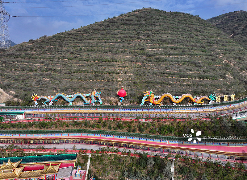 青海省西宁市湟中区昆仑圣都扎麻隆凤凰山航拍图片素材