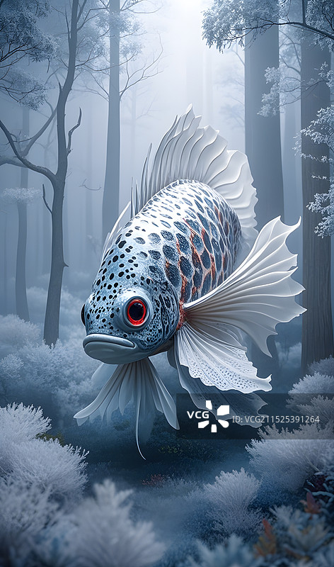 超现实主义鱼巨大的蕾丝花形鱼尾图片素材