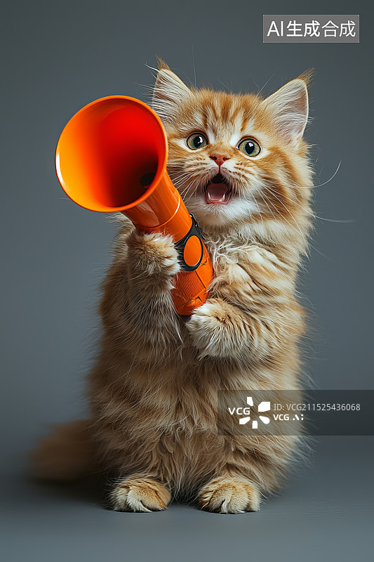 【AI数字艺术】手拿扩音器的猫咪图片素材
