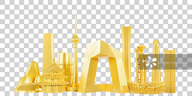 3D金色北京地标建筑城市地平线城市元素图片素材