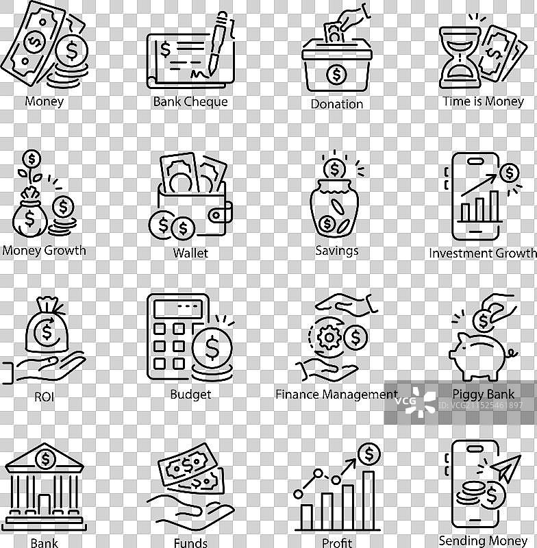 金融线条风格图标合集图片素材