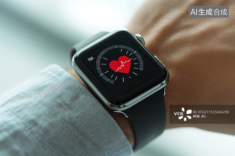 【AI数字艺术】监测心率的运动手环智能手表特写图片素材